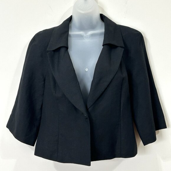 ALFANI Blazer Womens 6P Black Linen Rayon Single Button 3/4 Raglan Sleeve - Picture 1 of 7